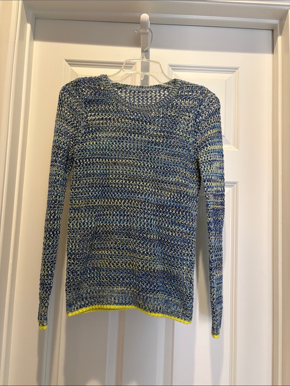 Blue Multi-Color Lightweight Knit Sweater with Yellow Trim- 100% cotton